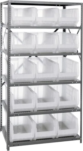 Miniatura 561 de Quantum QSBU-245BK Heavy Duty Shelving Unit with (7) Shelves and (24) QUS245 Black Bins for Garage Warehouse Storage Distribution 400 lb Load