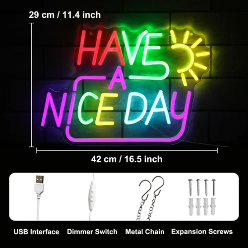 Miniatura 3 de Letrero de neón con texto en inglés "Have A Nice Day" para pared, letras coloridas de luz de neón, luces LED de neón, letreros regulables