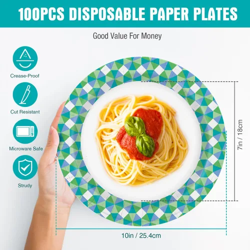 Miniatura 2 de Platos de papel Charmount al por mayor, platos de papel grandes de 10 pulgadas, 100 piezas de platos de papel desechables, platos de papel azules