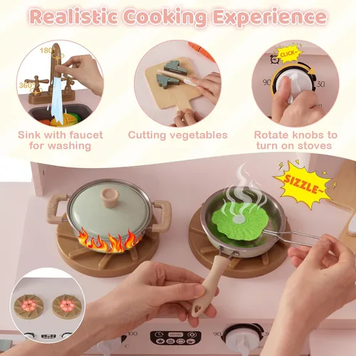 Miniatura 3 de Costzon Cocina de Juego de Esquina, Pequeño Chef Cocina de Juego de Simulación con Luz y Sonido Reales, Carrito Extraíble, Contenedores de Tela
