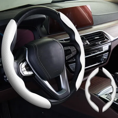 Miniatura 9 de WOCOCN 2 fundas para volante de automóvil, protector antideslizante de fibra de carbono para hombres y mujeres, múltiples opciones de color, Beige