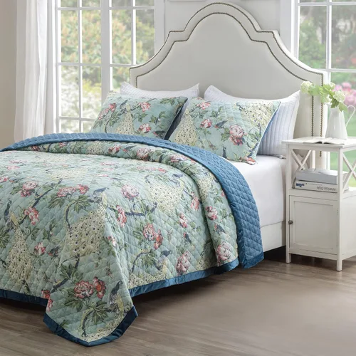 Miniatura 2 de Greenland Home Pavona - Juego de edredón con adornos de terciopelo, 2 piezas, tamaño individual/XL, color jade