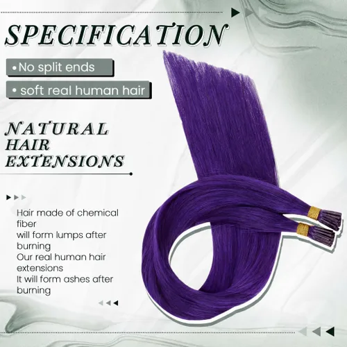 Miniatura 4 de RUNATURE Extensiones de cabello humano con punta en I Tip de 18 pulgadas, extensiones de cabello natural Remy para mujer, extensiones de cabello