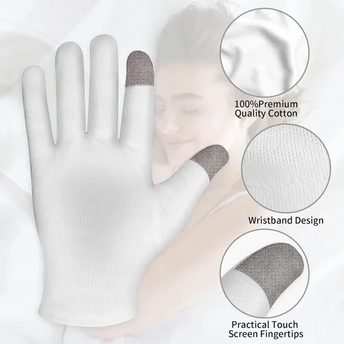 Miniatura 3 de Sibba 2 pares de guantes hidratantes con pantalla táctil, guantes hidratantes de algodón blanco, para uso nocturno, tratamiento para ectima, manos