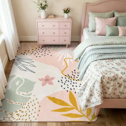 Lahome Alfombra Rosa para Sala de Estar - Alfombra de Área de 5x7 pies Lavable Antideslizante Alfombras Boho para Dormitorio Alfombra Linda y Suave