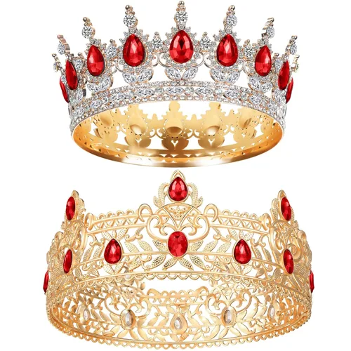 Miniatura 7 de MTLEE 2 Piezas Coronas de Rey y Reina para Baile de Graduación Coronas de Rey para Hombres Corona Real con Pedrería Azul Reina para Mujeres