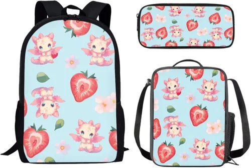 Miniatura 21 de Paquete de 3 bolsas escolares con estampado de bandera estadounidense para niños, mochila de gran capacidad para laptop, con cremallera, estuche