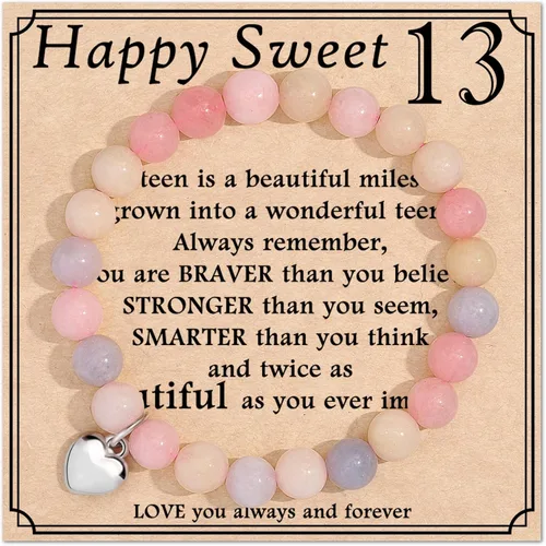 13-60 Birthday Gifts for Women Girls, Natural Stone Bracelet for Women, 13 16 21 40 50 Year old Gifts for Daughter Mom Gradma