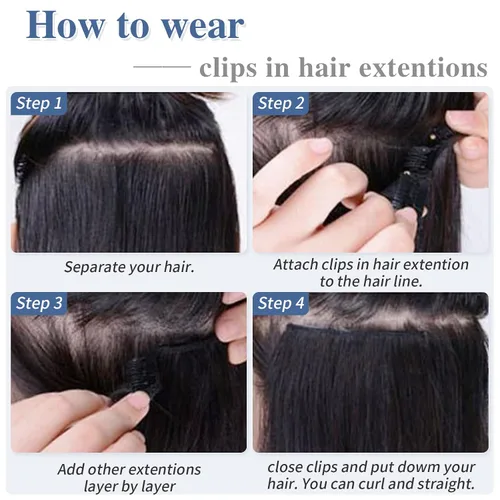 Miniatura 5 de S-noilite - Extensiones de cabello humano real con clip, color negro natural #1B, doble trama, 16 pulgadas, balayage, lacio, 7 unidades, 4.23 oz