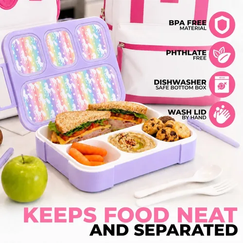 Miniatura 3 de kinsho Bento-Box Lonchera para Niños y Niñas, Recipientes de Comida y Aperitivos para Guardería de Niños Pequeños, Escuela, Viajes, Loncheras Para