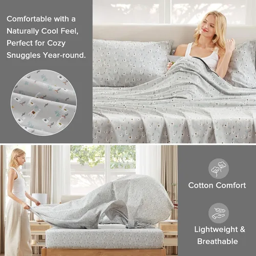 Miniatura 3 de Comfort Spaces Juego de sábanas 100% algodón transpirable, ligero, suave, con bolsillo elástico de 12 pulgadas que se adapta a colchones de hasta 14