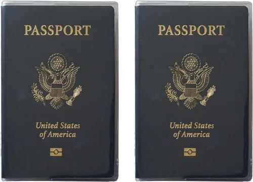 Juego de 2 fundas de plástico de vinilo transparente resistente para pasaporte, hechas en Estados Unidos, Gris, Cartera de viaje