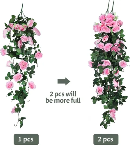 Miniatura 4 de RECUTMS Flores Colgantes Artificiales de Rosa 2 Piezas 1 Metro para Exteriores con 30 Luces de Hadas LED en Forma de Cadena Falsa para Exteriores