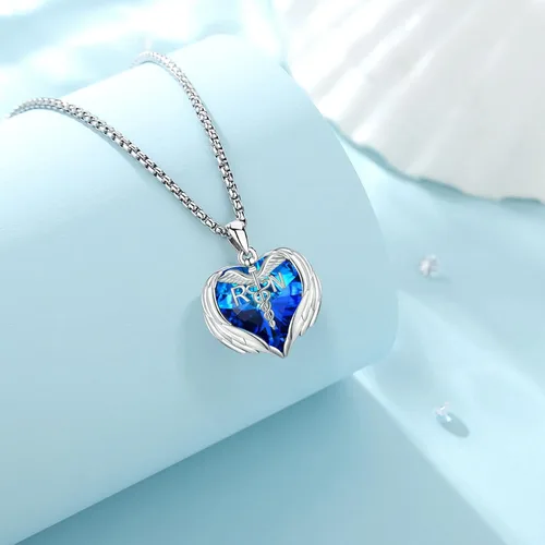 Miniatura 193 de Collar de alas de ángel de plata de ley 925, ángel de la guarda, enfermera RN caduceo, dije de ángel de cristal, joyería de regalo para mujer