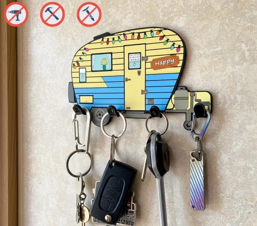 Miniatura 2 de Soporte para Llaves de Pared para Decoración de Campista – Sin Taladro Sin Agujeros, Soporte Adhesivo de Montaje en Pared para Llaves y Accesorios