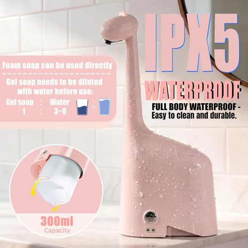 Miniatura 8 de Dispensador automático de jabón, lindo dinosaurio, sin contacto, dispensador de jabón espumoso recargable, 10 oz/10.1 fl oz, espuma ajustable de 3