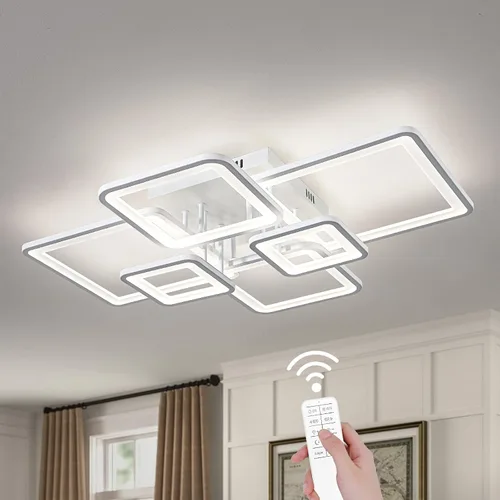 Miniatura 12 de Shine LUEST Modernas luces LED de techo para dormitorio, 26 pulgadas, regulables, cuadradas, para sala de estar, con control remoto, lámpara negra