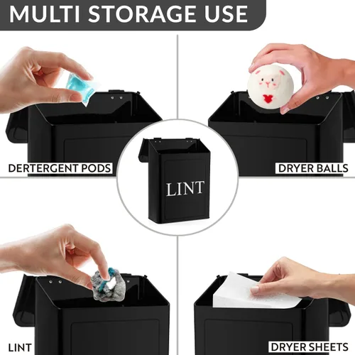 Miniatura 5 de Calindiana - Contenedor magnético moderno de metal para decoración y accesorios de lavandería con tapa para lavandería, para organización y Blanco