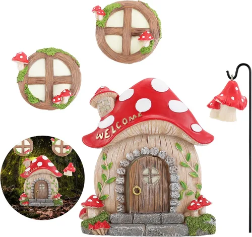 Accesorios de jardín de hadas en miniatura, decoraciones de Navidad, puerta y ventanas de hadas de hongos para árboles, escultura de jardín que