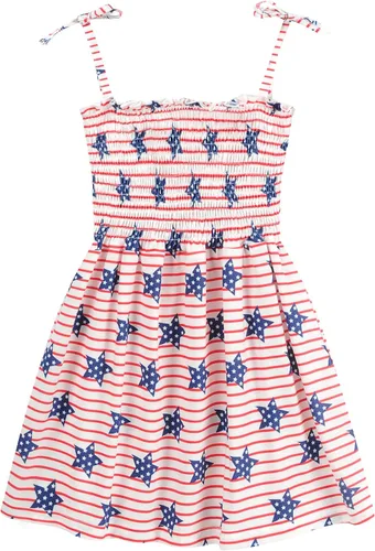 CM-Kid Vestido para niñas del 4 de julio, vestido de verano de bandera estadounidense a rayas y estrellas, ropa patriótica para niños de 2 a 8 años