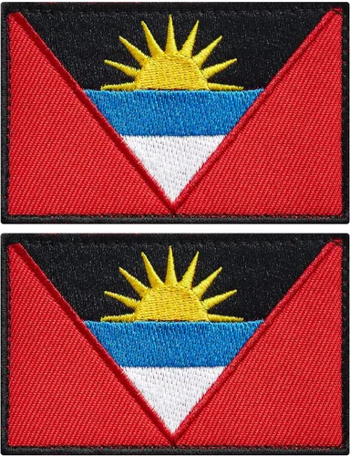 Stidsds Paquete de 2 parches de bandera de Antigua y Barbuda, parche táctico militar bordado para ropa, sombrero, mochilas, decoraciones de orgullo