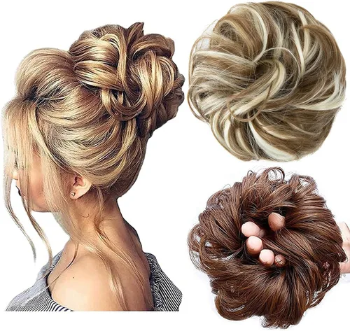 Miniatura 23 de Cabello sintético despeinado, grueso, extensiones para coleta, cabello recogido