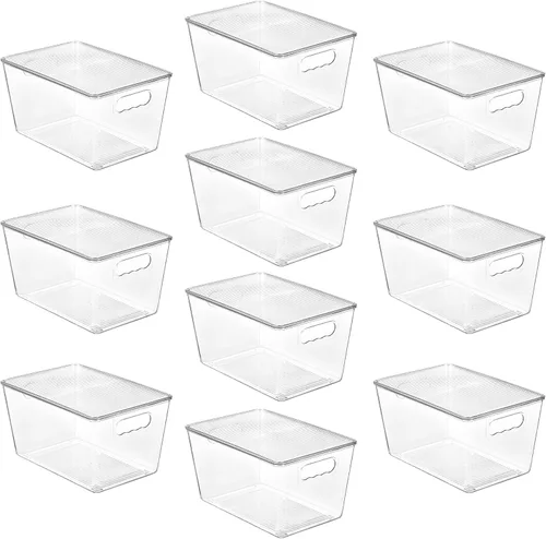 Vtopmart 10 unidades de contenedores de almacenamiento apilables transparentes con tapas, contenedores de plástico grandes con asas para organizador