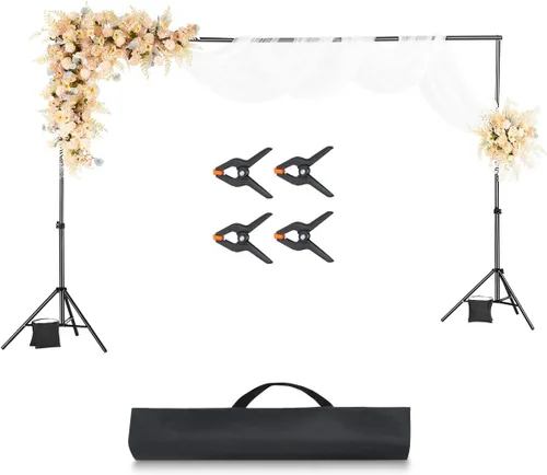 VEVOR Soporte de telón de fondo, 6.5 x 10 pies, kit de soporte de fondo ajustable para fotos, soporte de fondo portátil con 5 barras transversales,
