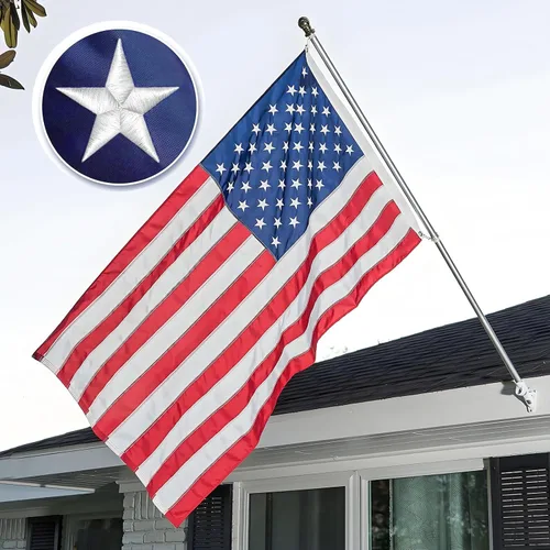 Bandera estadounidense de 2.5 x 4 pies, bandera para el porche delantero, con estrellas bordadas, rayas cosidas, ojales de latón, material de nailon