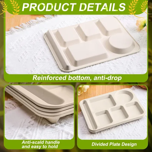 Miniatura 5 de Pinkunn 8 platos divididos irrompibles grandes de 14 pulgadas para niños y adultos, bandeja de paja de trigo apta para lavavajillas, microondas