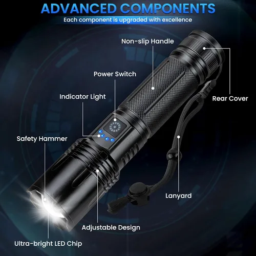 Miniatura 7 de Paquete de 3 linternas recargables de 990,000 lúmenes altos, linternas LED superbrillantes, 5 modos de enfoque ajustable, IPX7 impermeable, potente