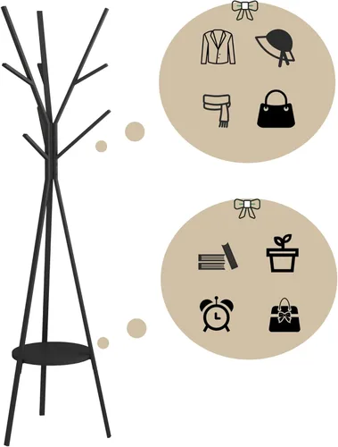 Miniatura 4 de HOME BI Perchero para sombreros, soporte de metal para sombreros, con 9 ganchos para ropa, sombreros y bufandas, color negro, 17.72 pulgadas
