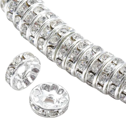 100 cuentas espaciadoras Rondelle redondas de cristal con encantos de diamantes de imitación checos chapados en plata, cuentas sueltas para Blanco