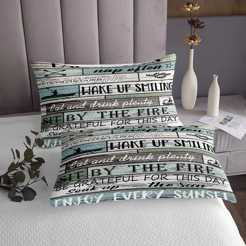 Miniatura 4 de Feelyou Juego de colcha de casa de lago, tamaño King, rústico, con diseño de lago y reglas del lago, colección de ropa de cama retro con tablones