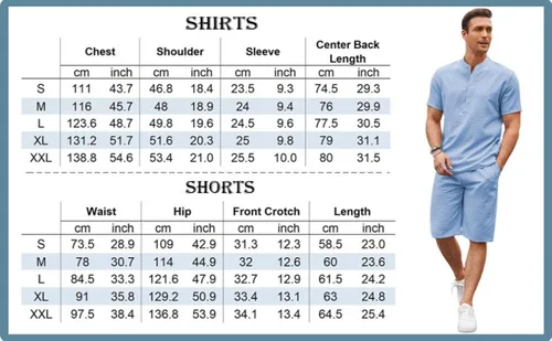 Miniatura 6 de COOFANDY Conjunto de lino de 2 piezas para hombre camisas casuales Henley de manga corta pantalones cortos de yoga para playa trajes de verano