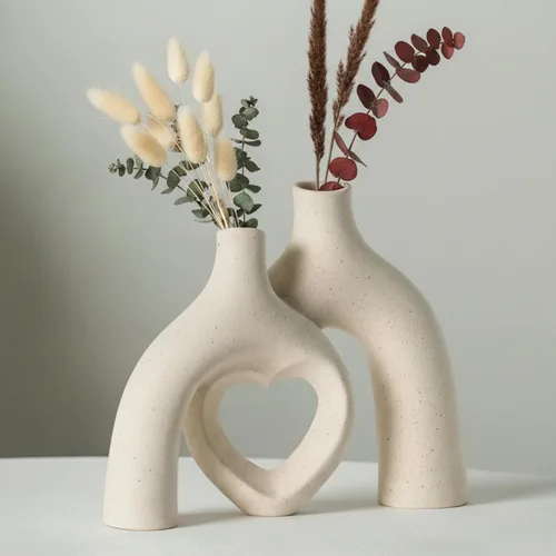 Liotww Snuggle - Jarrón de cerámica con forma de dona hueca, 8.3 pulgadas, moderno, nórdico, bohemio, estético, floreros decorativos para decoración