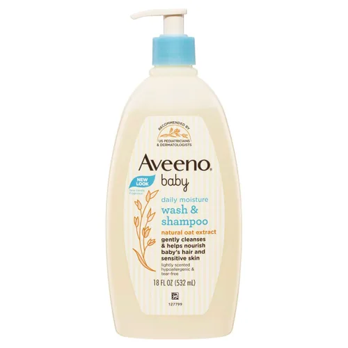 Aveeno Baby Lavado suave y champú con extracto de avena natural, sin desgarros, 18 onzas líquidas, paquete de 4