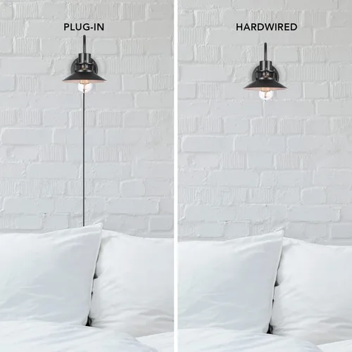 Miniatura 3 de Globe Electric Wren - Aplique de pared de 1 luz, negro mate, cable de diseño de tela trenzada negra de 6 pies, interruptor basculante