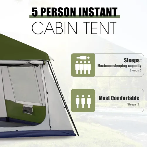 Miniatura 2 de YOLENY Instant Cabin Tent, 4-8 Person Quick Setup Family Camping Tent with Rainfly and Extended Canopy, Weather Resistant Tent with Mesh Windows and