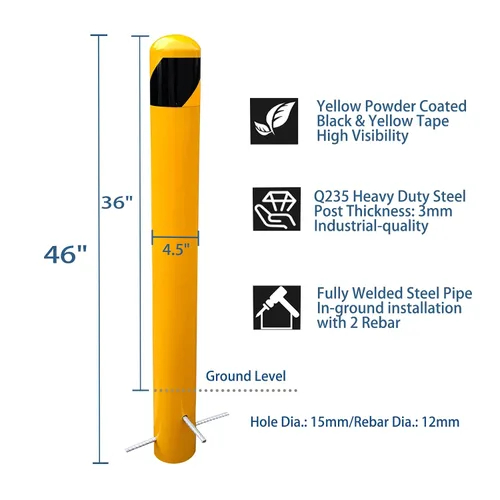 Miniatura 3 de poste de bolardo de acero para verter en su lugar de 46", bolardo de seguridad de 4-1/2" de diámetro exterior recubierto de polvo amarillo, bolardo