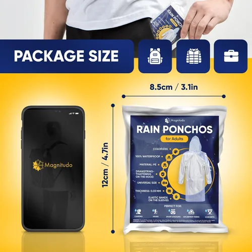 Miniatura 5 de Magnitudo 5 ponchos de lluvia para adultos Impermeable desechable grueso transparente impermeable con capucha y mangas elásticas para hombres