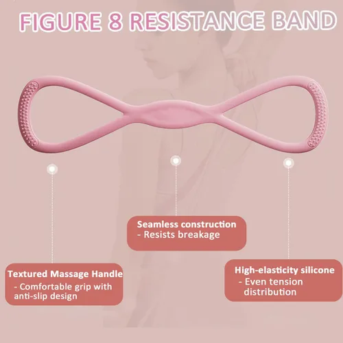 Miniatura 6 de Figura 8 bandas de resistencia para mujeres y hombres – Cuerda de tracción de silicona de 15 libras para entrenamiento de hombros, espalda y brazos