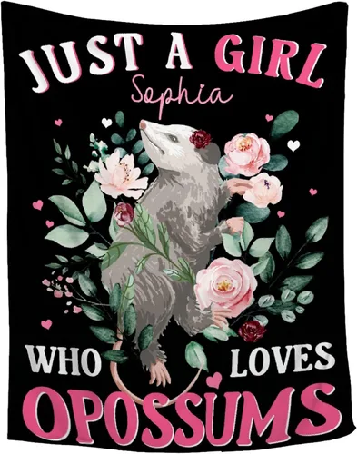 Manta de zarigüeya personalizada | Regalo ultrasuave de «Just A Girl Who Loves Opossums» para niñas, decoración divertida para el hogar de animales