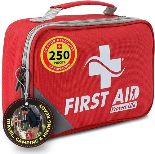 Protect Life Kit de primeros auxilios para el hogar y la empresa, 250 piezas - Kit médico de emergencia para acampar y senderismo