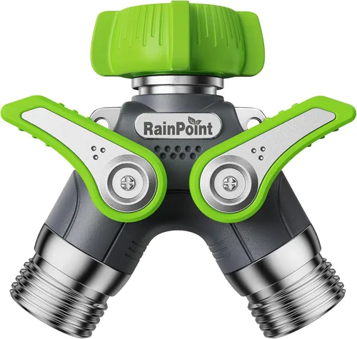 RAINPOINT Divisor de manguera de jardín, divisor de espiga en Y de manguera de agua resistente de 2 vías con válvulas de cierre, divisor de grifo