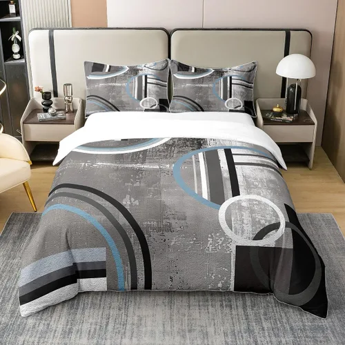 Miniatura 39 de Erosebridal Juego de ropa de cama de 100 % algodón a cuadros para niños y niñas, funda de edredón a cuadros, funda de edredón moderna geométrica