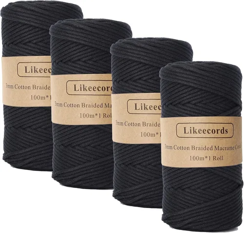 Miniatura 73 de Cordón de Algodón Trenzado 3mm x 109 yardas - Cuerda de Macramé Colorida para Manualidades, Ganchos, Colgantes de Pared - 100% Algodón Natural