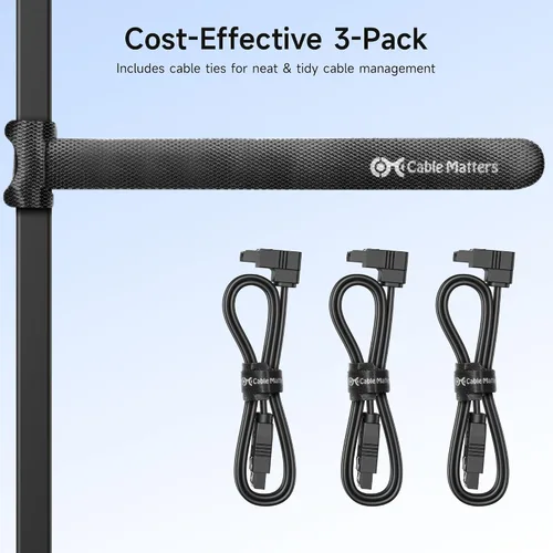 Miniatura 7 de Cable Matters Paquete de 3 cables SATA SATA de 90 grados – 18 pulgadas, SATA III 6Gbps de ángulo recto para SSD, HDD, unidades de CD/DVD, disco