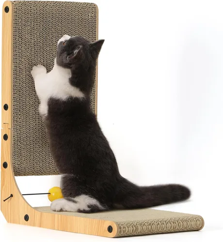 Miniatura 13 de FUKUMARU Rascador para gatos, 18.7 pulgadas en forma de L, almohadilla para rascar para gatos montada en la pared, cartón rascador para gatos