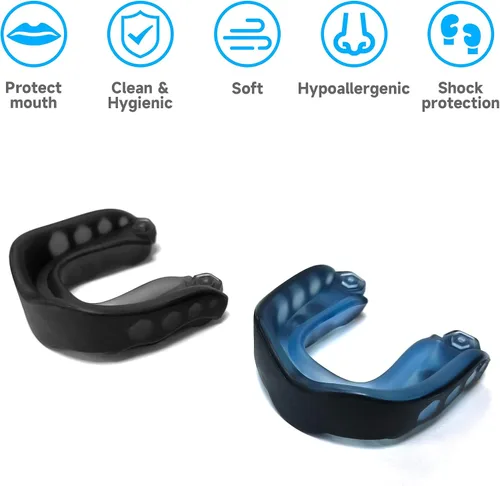 Miniatura 2 de Paquete de 2 protectores bucales de fútbol, protectores bucales deportivos para jóvenes, boquilla de fútbol con correa para jóvenes y adultos, pieza